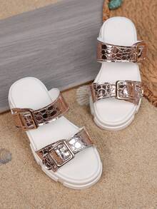 2022 Summer New Fashion Thick Sole Round Toe Open Toe Adjustable Strap Casual Sandals For Girls - Rose Gold - View 6