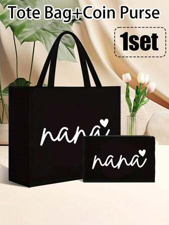 2件套印有“妈妈”图案的托特包套装：轻便购物袋，带迷你零钱包。旅行化妆包：非常适合户外美妆！