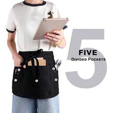 1 chiếc tạp dề 5 túi, tạp dề ngắn cho phục vụ bàn có dây buộc dài, phù hợp cho cả nam và nữ, dùng trong nhà bếp, nhà hàng, v.v. - D-xanh - Xem 1