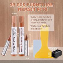 DEWEL 39 Pcs Wood Repair Kit, 18 Colors Furniture Touch Up Markers & Jumbo Wood Filler Sticks, For Scratches, Cracks, Holes On Laminate Floor, Table, Cabinet, Door