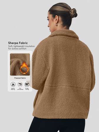 Sodalemon Women Casual Fleece Outdoor Coat Zip Up Pockets Athletic Jacket Training Wear Polar Fleece Loose Fitness Workout Gym Coat,Skiing