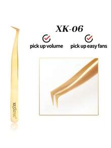 XIUSUZAKI High Precision Eyelash Extension Tweezers, Simple Fan-Shaped Eyelash Extension Makeup Tool For Thick Lashes - Gold - View 9