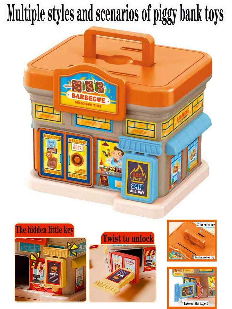 Convenience Store, Cafe, Dessert Shop, Burger Shop And Other Themed Scenes Including: Piggy Bank, Savings Cabinet, Children's ATM Cash Box, Creative Coin/Bill Storage Box, Kindergarten Children's Birthday Gift Toys - Multicolor - View 1