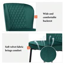 Dining Chair (2 Pieces), Dark Green, Upholstered Designer Chair With Backrest, Velvet Seat, Metal Frame - Green + Velvet - View 8