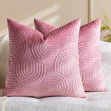 1/2 piezas Fundas de cojín decorativas de terciopelo y peluche con diseño geométrico acolchado, suaves y esponjosas, unicolor rectangular - Rosado Sandía - Ver 10