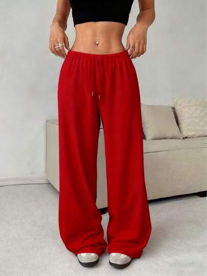 Women'S Casual Wide-Leg Joggers - Gray Drawstring Waist, Elastic Waistband, Comfortable Loose Fit For Spring/Summer/Fall, Perfect For Casual Attire, Jogging Pants