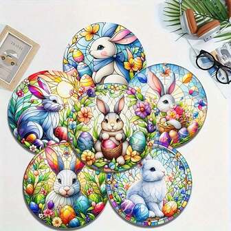 6 piezas Juego de posavasos de madera con diseño de conejo de Pascua - Resistentes al calor, antideslizantes, aptos para altas temperaturas para usar en el hogar, oficina y fiestas temáticas, adecuados como regalos, 1 juego de 6, 300 juegos de 1800 piezas