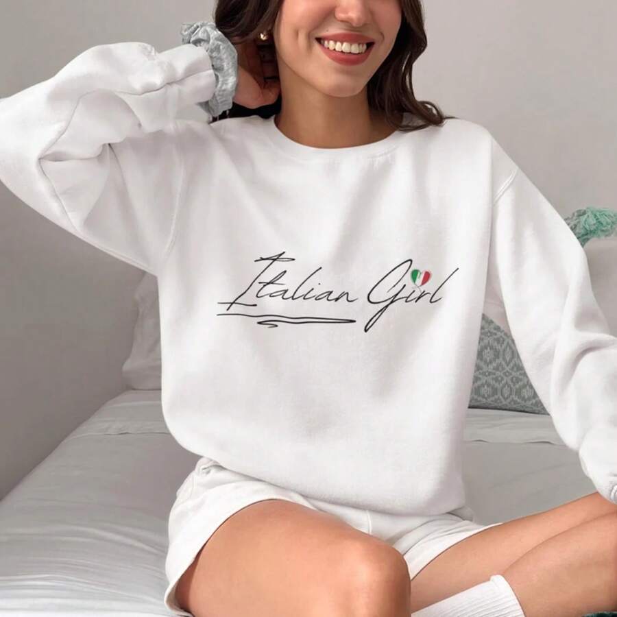 Italian Girl Sweatshirt, Italian Girl Sweater, Cozy Her, Autumn Fashion, Relaxed Fit Crewneck, Birthday Idea - 白色 - 查看 1