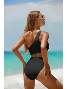Women's Swimsuit - One Shoulder Cutout Tummy Control Bathing Suit - 薰衣草 - 查看 7
