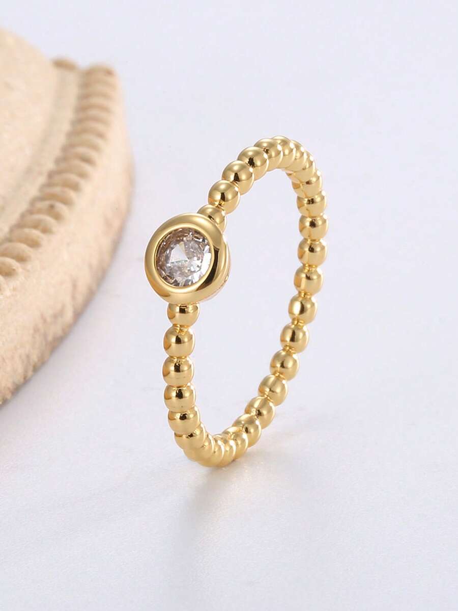 Charm-In 1 pieza Anillo de circonita brillante, regalo para el Día de la Madre o cumpleaños - Dorado CYR0159 - Ver 1