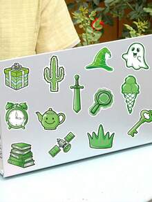 50pcs Funny Cartoon Green Sticker For Laptop Luggage Guitar Skateboard Phone Sticker - Multicolor - View 6
