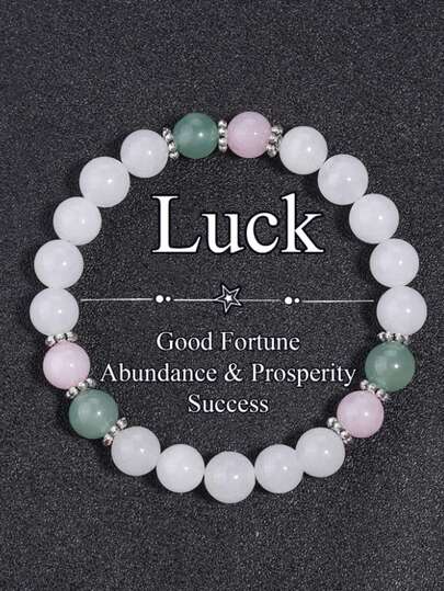 1 pieza Pulsera de estilo bohemio con amor, pulsera de meditación con cuarzo rosa de piedra lunar, cristal de confianza y armonía como regalo para mujeres