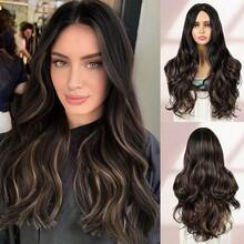 24 Inch Long Brown Wigs For Women With Highlights Wavy Curly Wig Cosplay Synthetic Hair Wig - Brown24Inch - View 2