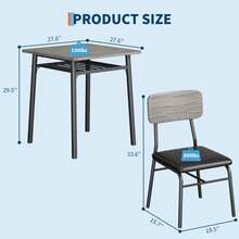 Mesa de comedor para 2 personas con estante de almacenamiento, mesa de cocina pequeña para 2 personas con estructura metálica, mesa cuadrada con juego de 2 sillas tapizadas, juego de comedor de 3 piezas para espacios pequeños, apartamento - Gris - Ver 3