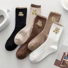 Playful Mixed Color Teddy Bear Socks 5-Pair Bundle, Ultra Cute And Soft Crew Socks For Women Girls, Comfy Animal Print Ankle Socks, Assorted Cozy Gift Set - Nhiều màu - Xem 12