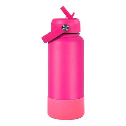 32oz Stainless Steel Water Bottle With Straw Lid And Handle, Double Wall Insulated Sports Bottle With Silicone Boot, Reusable Metal Flask – Hot Pink, Light Purple , Black, Blue, Gray, White