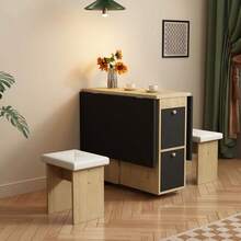 Dining Set (With Dining Table, 4 Chairs), Folding Dining Table, 120*80*75cm, Extendable Dining Table, Multifunctional Extendable Dining Table, Dining Chairs, White + Oak + Black