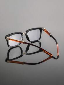 1 Pair Men's Rectangular Street-Style Eyeglasses, Chic Minimalist Design, Versatile For College Lectures, Graduation Defenses, Workplace Trainings, Interviews - 無色 - 查看 7