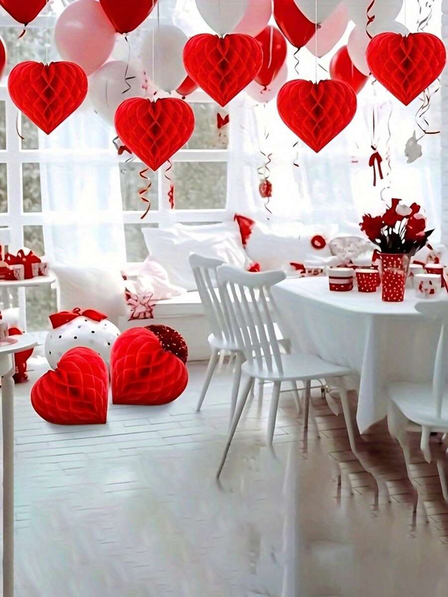 Bộ 6 quả bóng tổ ong hình trái tim - Đồ trang trí tiệc bằng giấy. Thích hợp cho Ngày lễ tình nhân, đám cưới, sinh nhật và mọi loại trang trí ngày lễ - Không cần điện, chỉ cần treo bằng ruy băng. Phông nền sự kiện ngày lễ, đồ trang trí ngày lễ, thiết kế ngày lễ.