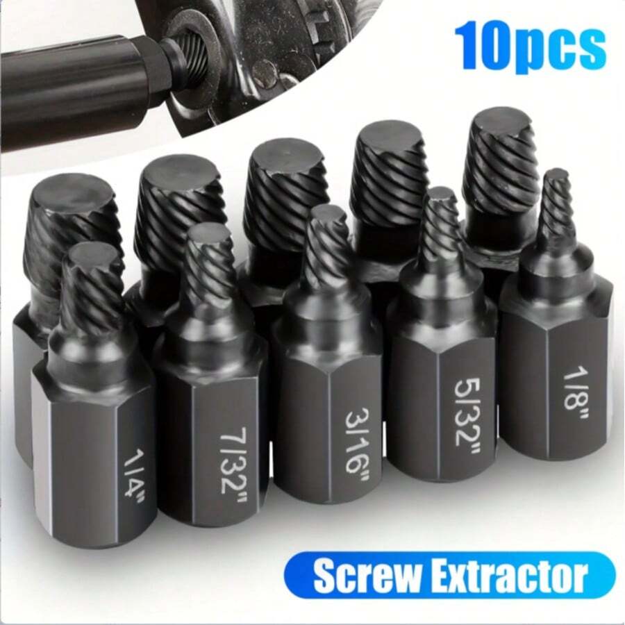 10 piezas Juego de extractores de tornillos de acero de aleación de 1/8" a 13/32" para tuercas dañadas, extrae fácilmente pernos y tornillos rotos
