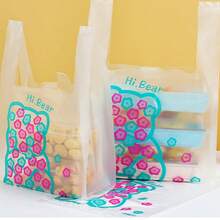50个/包 花卉小熊图案塑料袋，加厚外卖包装袋，适用于商业零食、超市购物、食品、外卖餐饮、烧烤火锅、美味佳肴、烘焙甜点包装、购物袋、礼品包装，适合母亲节、节日派对和婚礼等场合。 - 彩色 - 查看 5