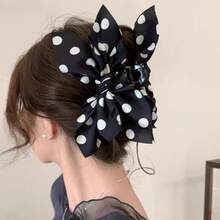 1pc French Retro Polka Dot Bowknot Hair Claw Clip, Secure Non-Slip Vintage-Inspired Hair Accessory For Daily/Dating/Parties, Ideal Gift For Girlfriend/BFF/Women, Stylish Hair Grip For Effortless Chic Glam On  US - 黑 - 查看 5