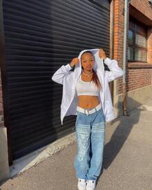 Women's Low Rise Cargo Jeans - Y2K Wide-Leg Baggy Denim Pants With Heart Pattern - Màu xanh lam - Xem 5