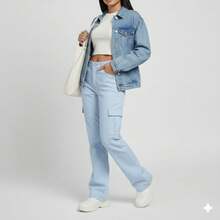 Youth Wide Leg Cargo Pants - Celeste - Ver 2