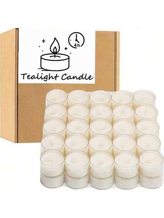 12/108pcs White Tea Candles, 4-Hour Burn Time, Soy Wax, Pre-Waxed, Smokeless - Elegant Gift Box Packaging, Perfect For Christmas, Halloween, Birthday, Valentine's Day, Mother's Day And Father's Day | Multipurpose Gift Choice | Single Wick Candles | Suitable For Birthday Parties, Meditation, Yoga And More