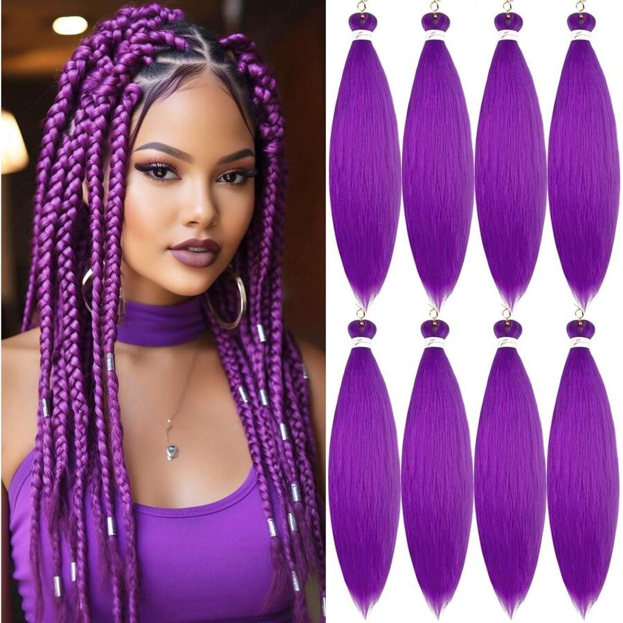 Extensiones de cabello trenzado preestirado, hipoalergénico, no tóxico, sin nudos, trenzas Ez Braid Twist Box Braids de 26 pulgadas, 3 paquetes, negro, lavanda, morado, morado y azul. - Morado - Ver 1