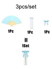 3/15/30pcs/Set Blue Paper Fans, Bamboo Folding Fans, Hand Held Fans, Paper Folding Fans, Summer White/Blue Series Wedding Favors Fans, Ladies Folding Fans, Green Bow Fans, Transparent Storage Bags, Wedding Party Decorations. Suitable For Bride's Wedding Favors, Birthday Party Gifts, Bridesmaid Photo Props, Summer Fans. - Multicolor - View 15