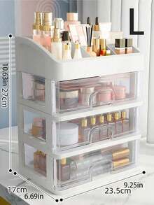 1 pièce Boîte de rangement de maquillage de luxe en plastique transparent. Couche supérieure pour les produits de soins de la peau, les ombres à paupières, les pinceaux, les surligneurs, les fonds de teint, les correcteurs, les rouges à lèvres. Couche inférieure pour les masques de beauté, les poudres, les tampons. Protège contre la poussière, gain d'espace. Présentoir et rangement cosmétique. - Transparent - Voir 4