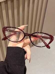 1/2/3/4副猫眼时尚设计便携式塑料框透明眼镜，女士款，适合户外、派对、阅读、街头摄影、装饰等场合。 - 無色 - 查看 8