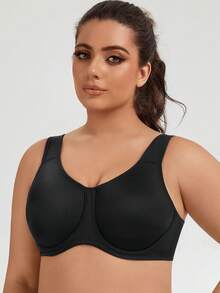 Women's Underwire Sports Bra High Impact Plus Size Full Support Running Bra - Black - View 4