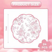 Pink Floral Party Plates Vintage Floral Leaf Disposable Paper Plates Wildflower Pink Toile 7inch Scalloped Rim Dessert Plates For Valentines Birthday Bridal Tea Party Supplies (24),PinkFloral - 粉紅花香 - 查看 3