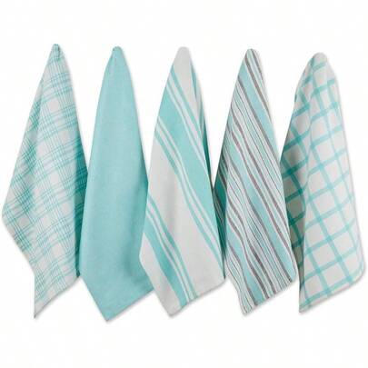 Assorted Woven Kitchen Dishtowel Set 18x28  5 Piece