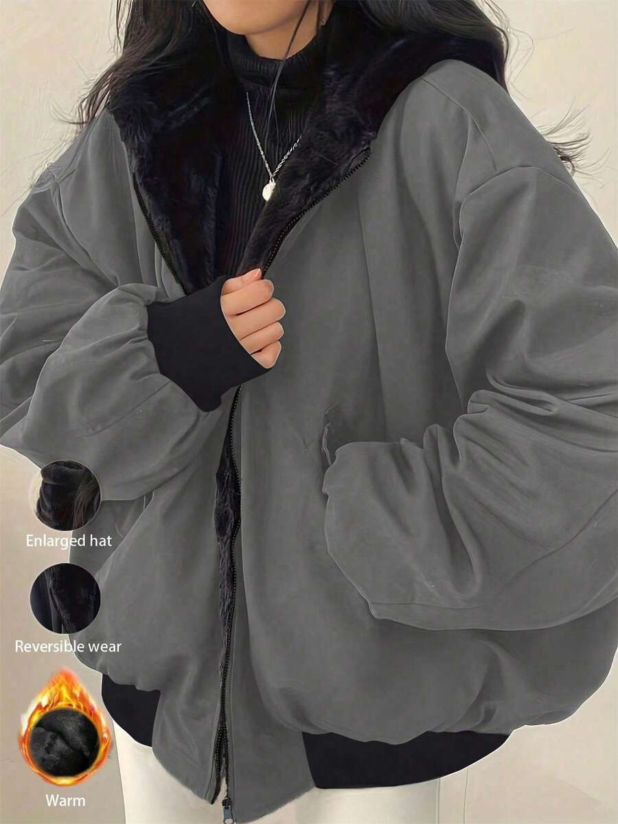 New Casual Hooded Reversible Thick Jacket For Women, Autumn/Winter