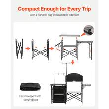 Camping Kitchen Table, Outdoor Camp Cooking Table, Aluminum Portable Cook Station With Storage Cupboard, Carrying Bag, Detachable Windscreen, Quick Set-Up For BBQ Party Picnic RV Travel, Black - 戶外的 - 查看 5