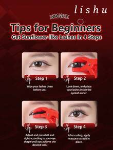 lishu Sunflower-Shaped Eyelash Curler, Curl-Seting, Natural And Long-Lasting, Compact And Portable, Borderless Eyelash Curler, Mut Have For Beginners - Red - View 10