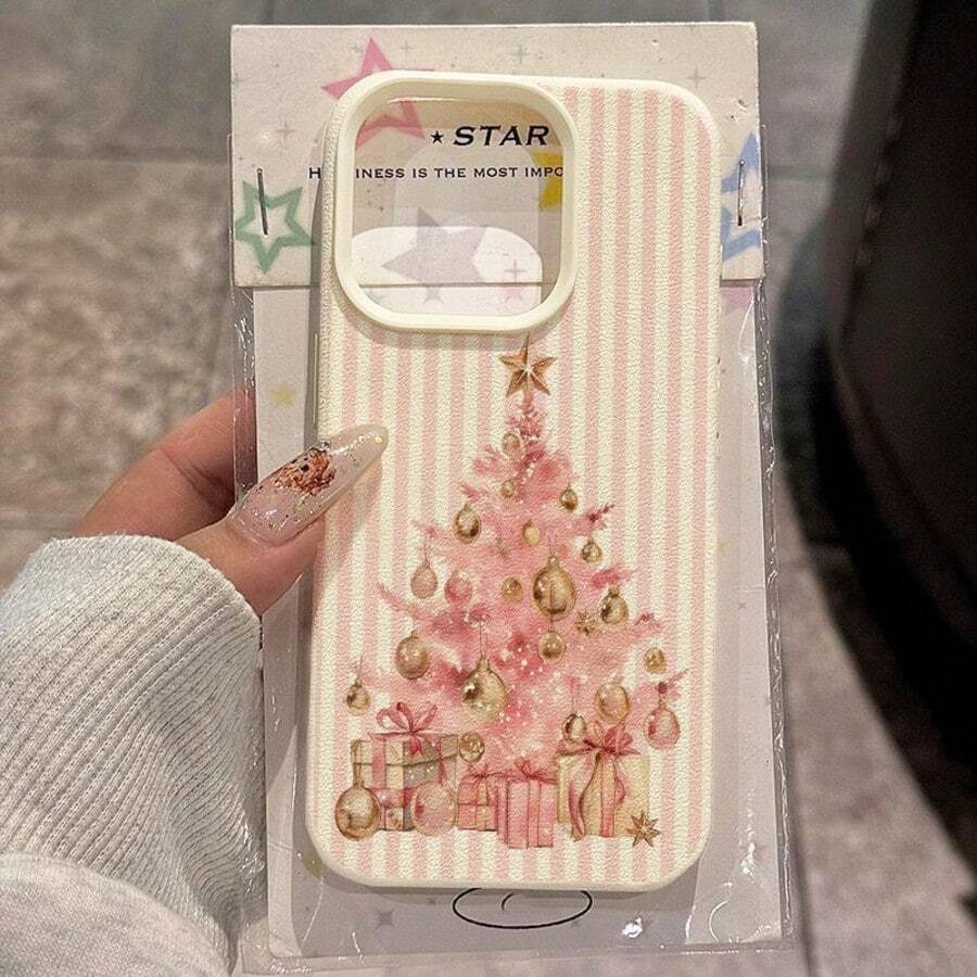 1 Ốp lưng điện thoại TPU họa tiết hộp quà cây thông Noel sọc hồng tương thích với iPhone 17 Pro Max/17/16 Pro Max/15/13/12/11, S20 FE/A15/S24/A55, Redmi Note 11/Note 12/Note 13 Pro, Ốp lưng điện thoại mềm bảo vệ toàn diện, chống rơi - trắng - Xem 1