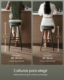 VASAGLE EKHO Collection - Set Of 2 Bar Stools, Kitchen Stools, Breakfast Stools, With Stitching, 63 Cm High, Dining Chair, Easy Assembly, Caramel Brown - Dark Green - View 10