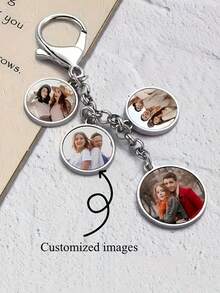 1pc Customized Photo Keychain With 4-Photo Round Frame And Rhinestone Tray - Personalized Gift For Father's Day, Graduation, Thanksgiving - Metal Lobster Clasp Key Ring, Suitable As Gift For Family And Friends, Decorative Accessory, Elegant Design, Well-Crafted - Multicolor - View 2