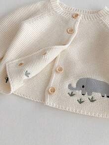 Spring And Autumn Baby Animal Embroidered Knitted Cardigans - Màu be - Xem 6