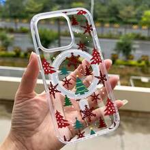 Funda Magnética Transparente con Patrón de Copo de Nieve para Árbol de Navidad, Compatible con iPhone 17 Air/16e/17/16/15/14/13/12/11 Pro/Plus/Pro Max, X/XS/XS Max, Compatible con Samsung Galaxy S22/S23 FE/S24 FE/S25 Ultra/S25 Edge PLUS/ULTRA, Funda Suave de TPU, Resistente a Impactos - transparente - Ver 3