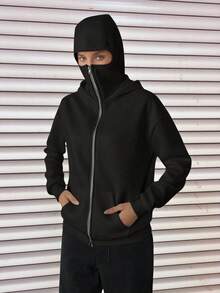 Áo khoác nỉ dài rộng thùng thình, kiểu balaclava, che mặt và đầu, áo nỉ nữ hai mũ có khóa kéo và túi, chất liệu lông cừu ấm áp, thích hợp cho mùa thu/đông & xuân, đi lễ/đi học/ở nhà/hàng ngày/dạo phố/chụp ảnh, phong cách đơn giản/Y2K/thường ngày/thanh lịch/đường phố/công sở/dễ thương/quyến rũ, mùa thu cho nữ, mùa đông cho nữ, Giáng sinh cho nữ, Năm mới cho nữ, áo đi chơi, sang trọng. - màu đen - Xem 5