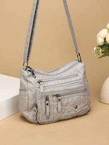 Sac à épaule en cuir vintage pour femme, sac bandoulière multi-poches, grand sac à main de mode, nouveau sac fourre-tout messager - Gris - Voir 3