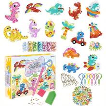 Kit de Pintura de Diamantes para Nios, 15 Painting y 50 Pegatinas, Pegatinas de Pintura de Diamantes con Herramientas de Pintura, Llaveros Artes y Manualidades para Nias Sirena - Dinosaurio - Ver 2