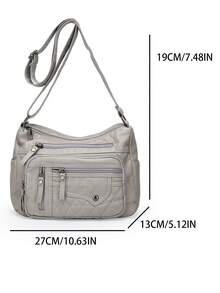 Sac à épaule en cuir vintage pour femme, sac bandoulière multi-poches, grand sac à main de mode, nouveau sac fourre-tout messager - Gris - Voir 9
