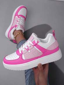 BAOLIANGXIONG ​ Women's Light Pink & White Platform Sneakers - Coffee Run & Shopping, Breathable Thick Sole All-Day Comfort ​ - 玫紅色 - 查看 3