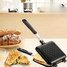Sandwich Grill Pan - Double-Sided Non-Stick Flat Pan For Toast And Steak, With A Foldable Square Design, Easy To Store, Durable And Easy-To-Clean Kitchen Tool, Suitable For Sandwiches, Steaks, And Eggs - Black - View 4